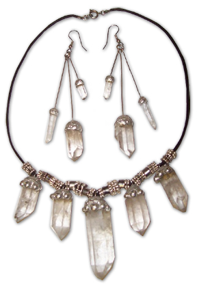 quartz crystal necklace and earrings